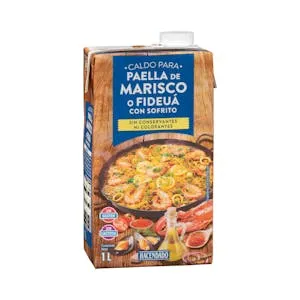 Caldo de marisco o fideuá para paella Hacendado con sofrito