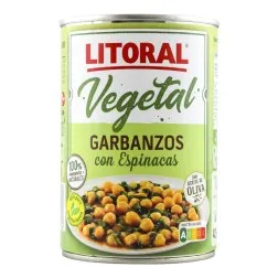 Garbanzos con espinacas con aceite de oliva sin gluten Litoral Vegetal lata 425 g
