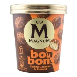 Bombones de helado con caramelo salado y almendras Magnum BonBon Salted caramel & Almond tarrina 12 ud 204 ml