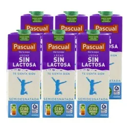 Leche semidesnatada sin lactosa Pascual 1 litro pack 6 bricks