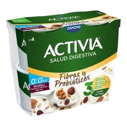 Yogur con muesli sin azúcares añadidos 0% m.g. Activia Fibras y Probióticos pack 4x115 g