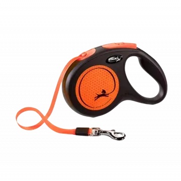 Flexi Correa Extensible Reflectante de Cinta New Neón Naranja