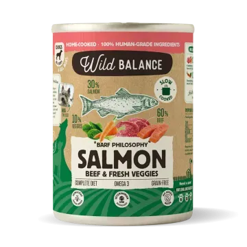 Wild Balance Lata BARF SALMÓN Y TERNERA con Verduras Frescas - 400 gr