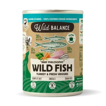 Wild Balance Lata BARF PESCADO SALVAJE Y PAVO con Verduras Frescas - 400 gr