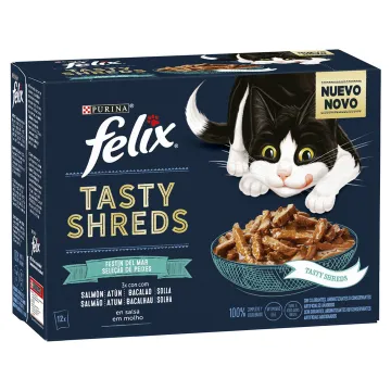 Felix Snacks Tasty Shreds Selección de Pescados Comida Húmeda para Gato