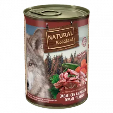 Natural Woodland Lata Perro Jabalí con Calabacín, Tomate y Eneldo - Pack 12 x 400 gr