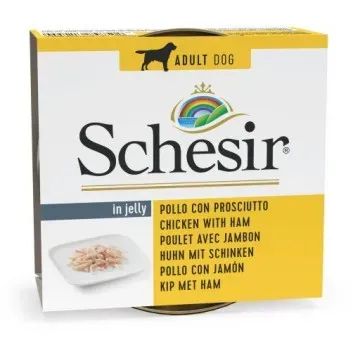 Schesir Lata Perro de pollo con jamón en gelatina 150 gr