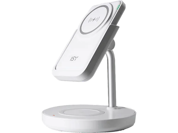 Cargador móvil inalámbrico - ISY IMC 5210, 2 en 1, MagSafe, Carga inalámbrica, 5.000 mAh, Blanco