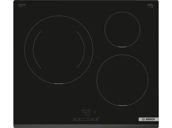 Placa inducción - Bosch PIJ631BB5E, 3 zonas, Zona grande 28 cm, Control TouchSelect, función Sprint, 59.2 Negro