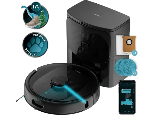 Robot aspirador - Cecotec Conga 9990 AI Spin Revolution Ultra Power Home, 4 en 1, Navegación láser, 10 kPa, 240 min, Base de autovaciado, Wi-Fi, Black