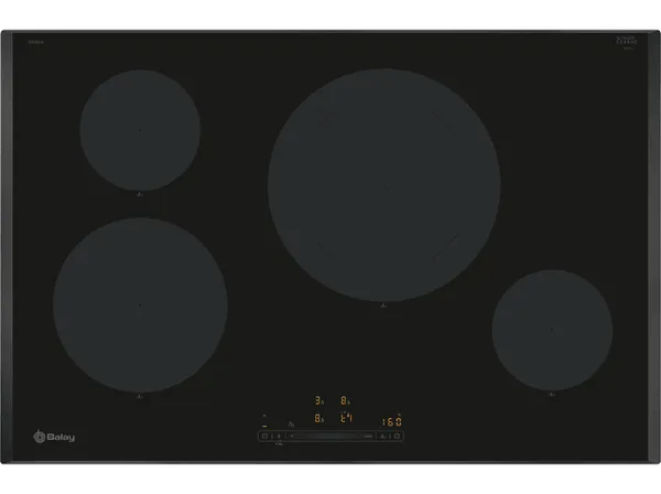 Placa inducción - Balay 3EB985LH, 4 zonas, Zona grande de 28 cm, Función Sprint, programación, 80.2 Negro