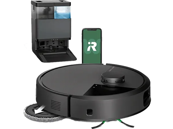 Robot friegasuelos - iRobot Roomba® Plus 505, 295 ml Depósito Polvo, 3l Agua Base, 3h Autonomía, Negro