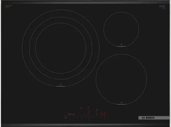 Placa inducción - Bosch PID775HC1E, 3 zonas, DirectSelect, PerfectFry Plus, 70 cm, Negro