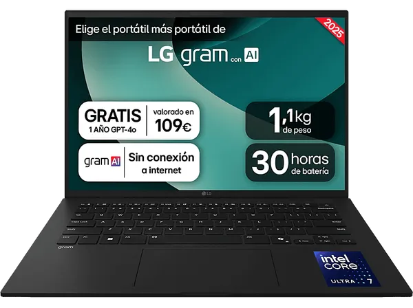 REACONDICIONADO Seminuevo Muy bueno Portátil - LG 14Z90T-G.AD8BB, 14" WUXGA, Intel® Core™ Ultra 7-255H, 32 GB RAM, 2 TB SSD, Arc™ GPU, W11H, Negro