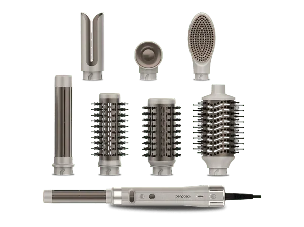 Moldeador - Cecotec CeramicCare 8in1 AirGlam Gyro, Tecnología iónica, Temperatura Controlada, 8 Cabezales, Champagne