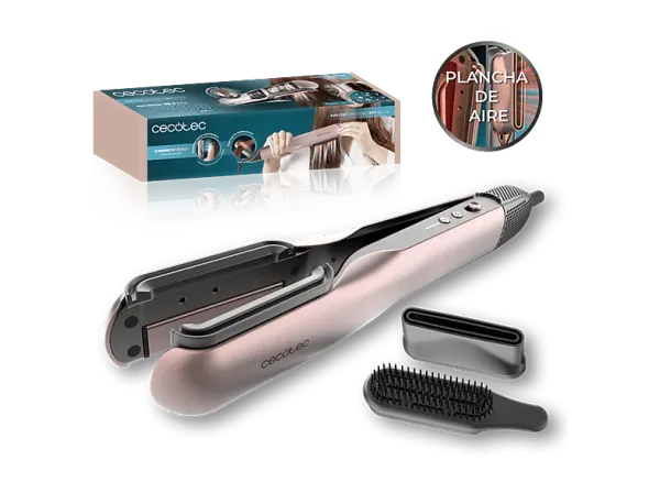 Plancha Secador - Cecotec AirLisse 2in1 ForceDry, Cerámica, 1000 W, 112.000 rpm, 4 temperaturas, 2 velocidades, Negro