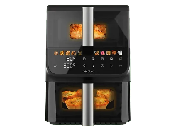 Freidora de aire - Cecotec Cecofry DuoLevel 10000 DuoSize Window, 2000W, 10L, 2 cubetas 3.5L y 6.5L, 10 menús, Función Sync, Panel táctil, Negro
