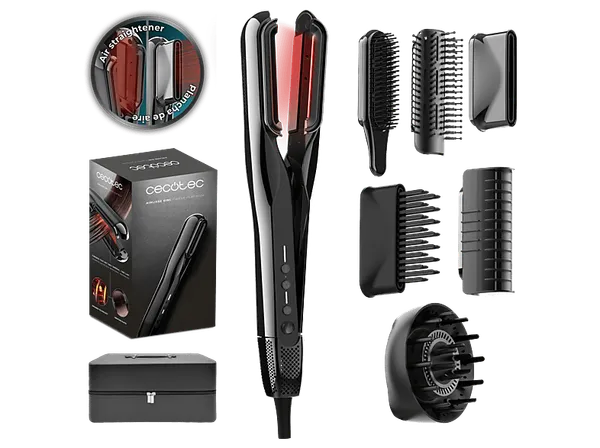 Secador - Cecotec AirLisse 6in1 iTwerk Platinum, Infrarrojos, Placas vibratorias, Función plasma, 3 modos, 6 accesorios, Platinum
