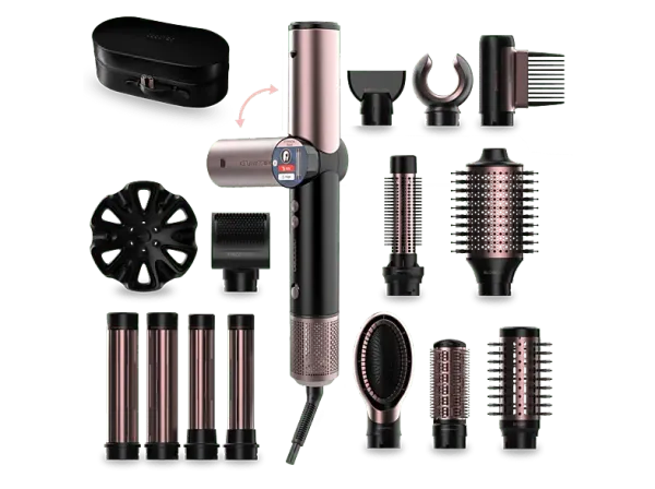 Moldeador - Cecotec AirGlam 14in1 Flex Black, 14 Cabezales intercambiables, Revestimiento cerámica y queratina, Negro