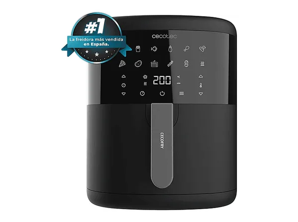 Freidora de aire - Cecotec Cecofry Bombastik 6000, 1700 W, 6 L, 80-200 ºC, 12 modos, Temporizador, Negro