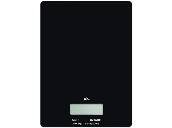 Balanza de cocina - ok. 3220, Peso máximo 5Kg, Display LCD, Apagado automático, Negro