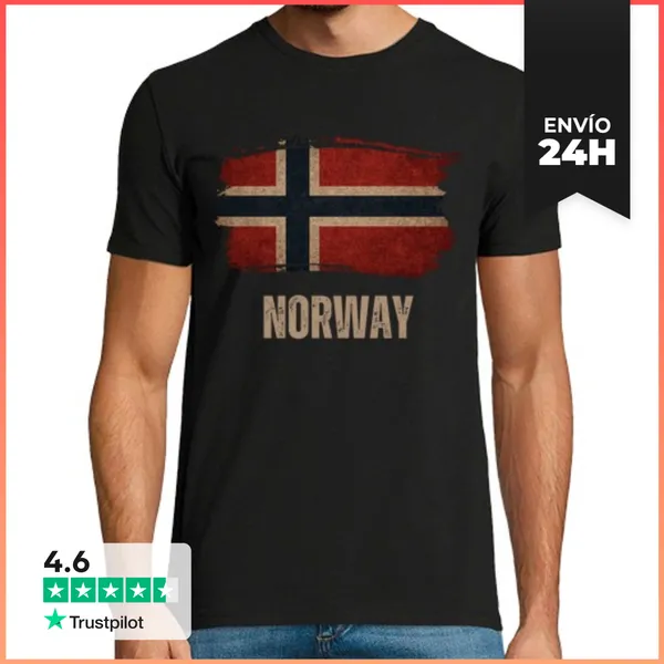 Camiseta Hombre Clásica Bandera Vintage De Noruega, Orgullo