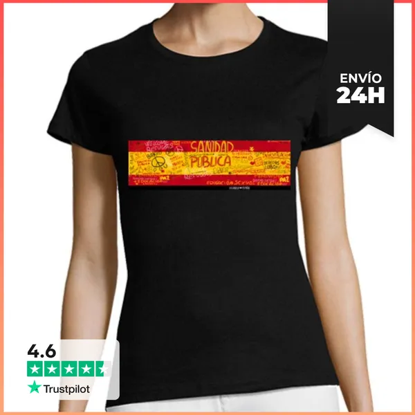 Camiseta Mujer Clásica Mujer, Manga Corta, Negra, Calidad Premium