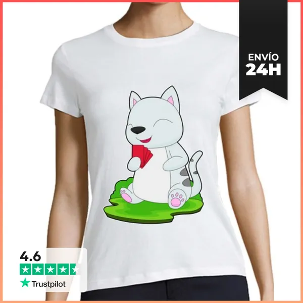 Camiseta Mujer Clásica Gato Póker Cartas De Póker LaTostadora