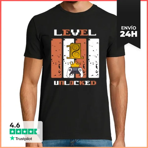 Camiseta Hombre Clásica Camiseta Nivel 1 Desbloqueado Con Corona
