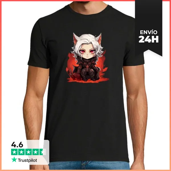 Camiseta Hombre Clásica Catstarion Negra Manga Corta Chico