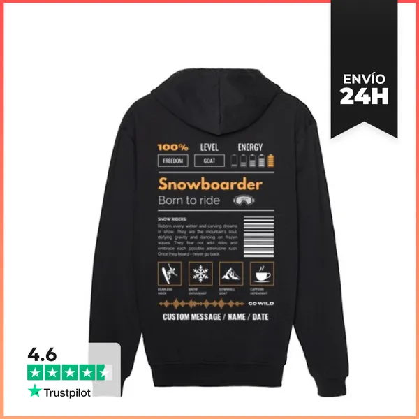 Sudadera Unisex Con Capucha SNOWBOARDER 2 - TEXTO PERSONALIZADO