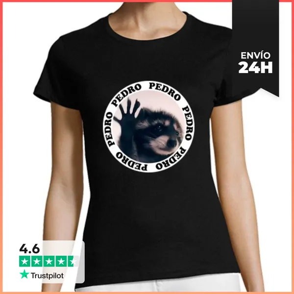 Camiseta Mujer Clásica Mapache Pedro Negro LaTostadora
