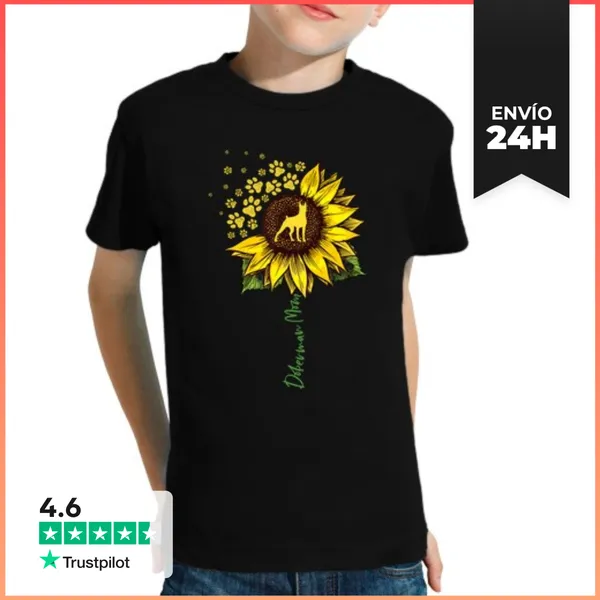 Camiseta Clásica Para Niños Mamá Doberman Girasol Doberman