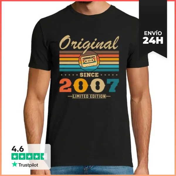 Camiseta Hombre Clásica 18 Cumpleaños 18 Años Vintage 2007