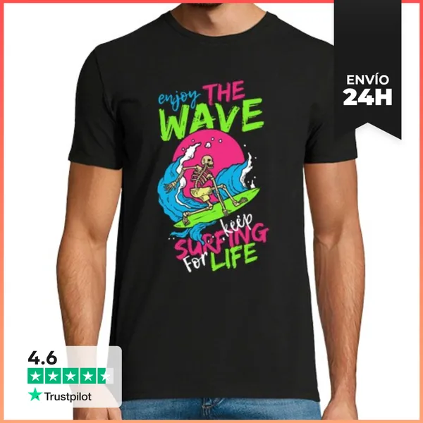 Camiseta Hombre Clásica Camiseta Retro Surfing Esqueleto Skulls