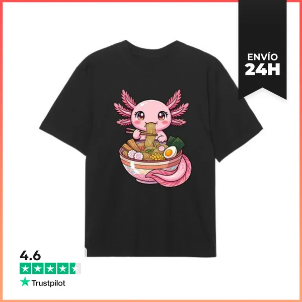 Camiseta Oversize Ajolote Kawaii Comiendo Ramen LaTostadora
