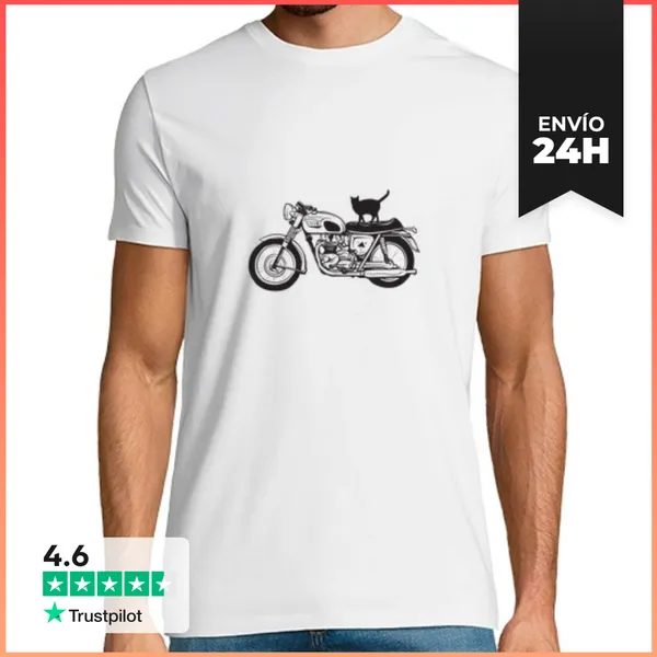 Camiseta Hombre Clásica Gato Motorista LaTostadora