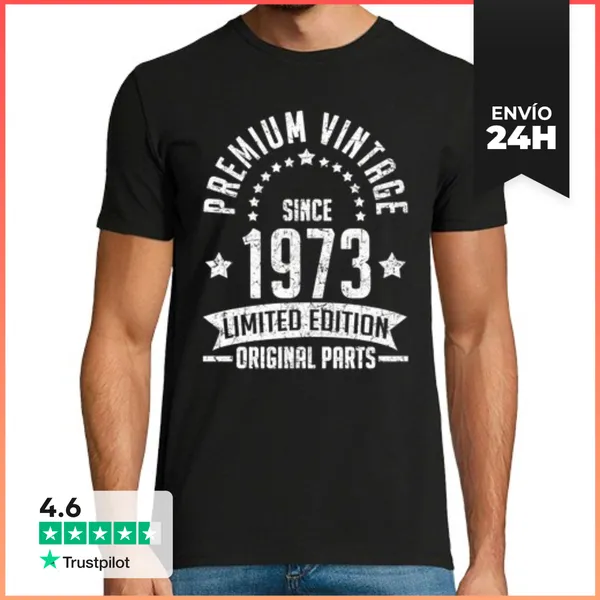 Camiseta Hombre Clásica Prima Vintage Desde 1973 Parte Original