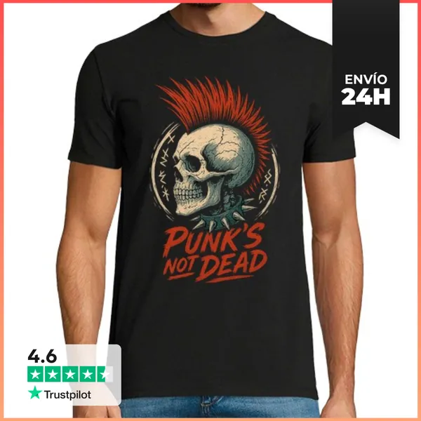 Camiseta Hombre Clásica Punks Not Dead Calavera Con Cresta