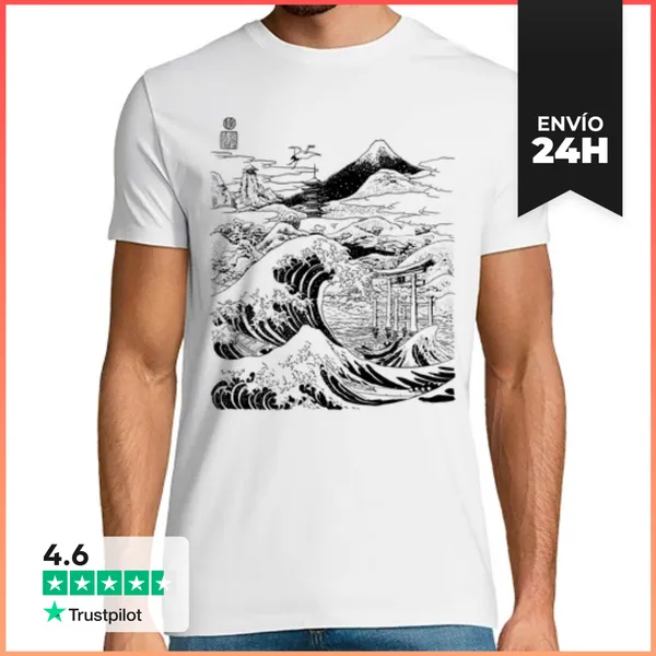 Camiseta Hombre Clásica La Gran Ola En El Monte Fujiyama