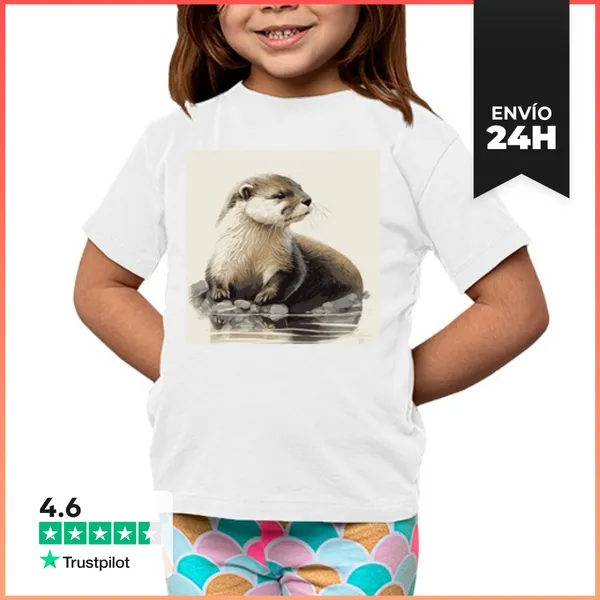 Camiseta Clásica Para Niños Nutria Sentada Sobre Guijarros Al