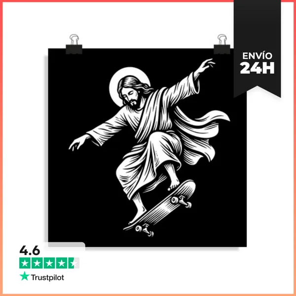 Póster Cuadrado Jesús Patinando - Patinador Genial LaTostadora