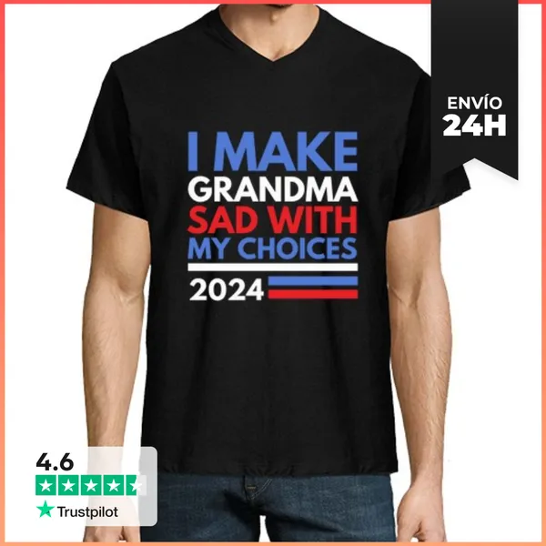 Camiseta Hombre, Cuello Pico Pongo Triste A La Abuela Con Mis
