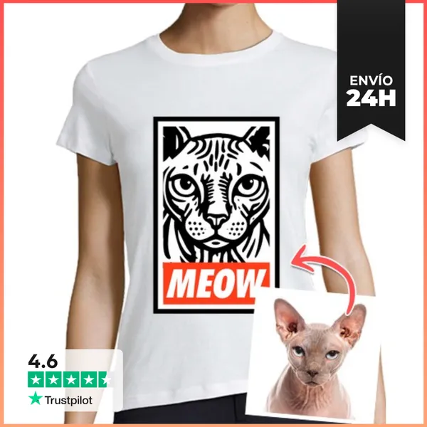 Camiseta Mujer Clásica Efecto Ilustración Camiseta MEOW Foto