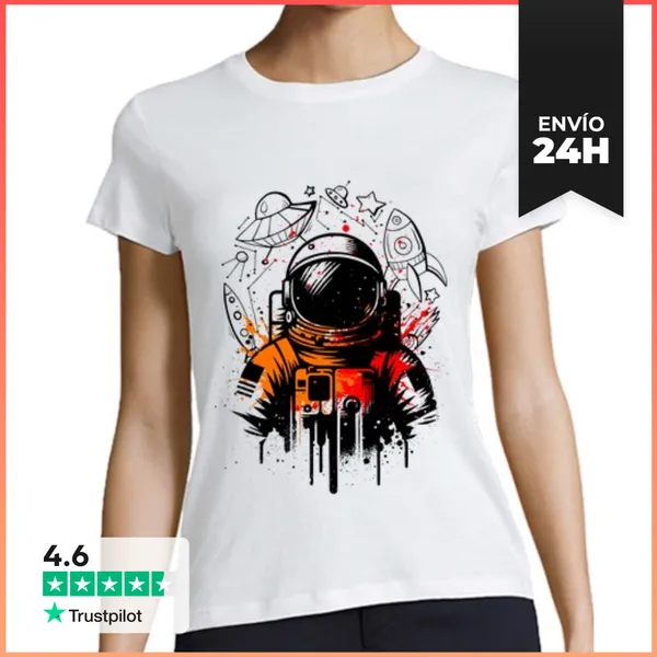 Camiseta Mujer Clásica Astronauta En El Espacio Estilo Graffiti