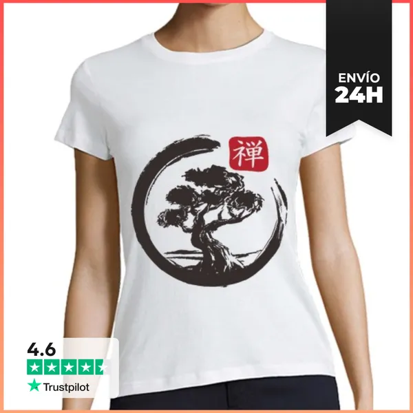 Camiseta Mujer Clásica Zen Bonsai Árbol Enso Círculo Japonesas