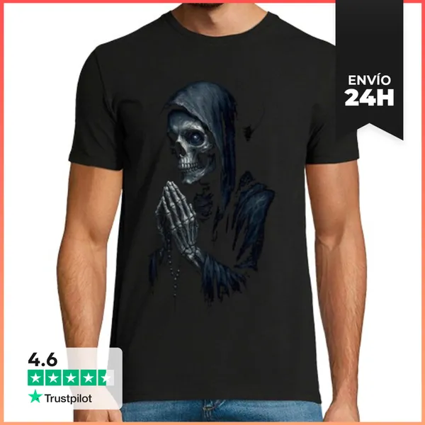 Camiseta Hombre Clásica Calavera Rezo Gotico Skull Muerte