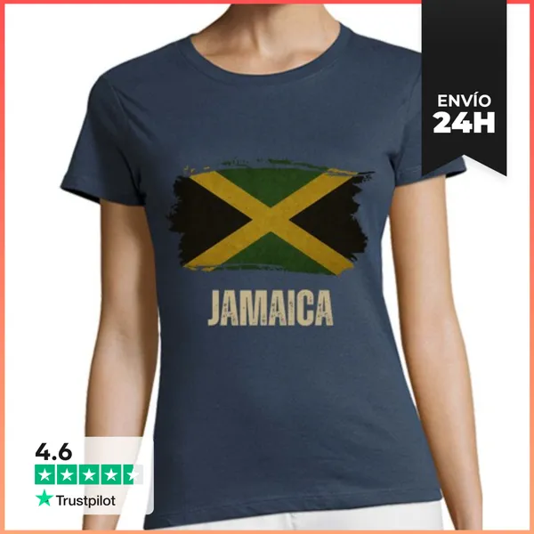 Camiseta Mujer Clásica Bandera De Jamaica Vintage Grunge