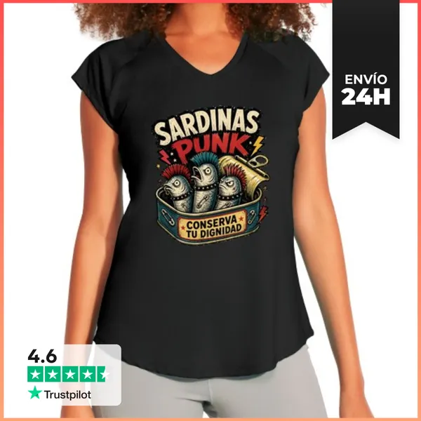 Camiseta Deportiva Mujer Sardinas Punk Vintage, Conserva Tu