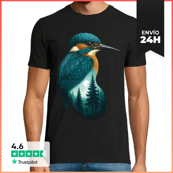 Camiseta Hombre Clásica Ave Bosque Naturaleza Luna LaTostadora